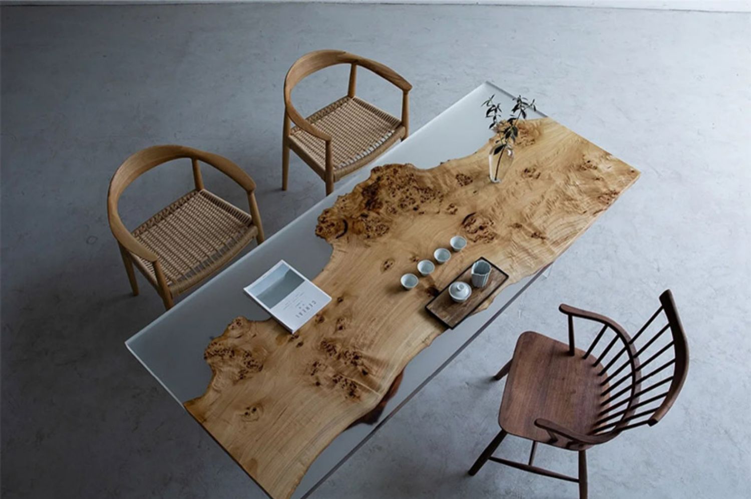 Epoxy resin river table tea large board table wave coffee solid wood dining log ocean panel