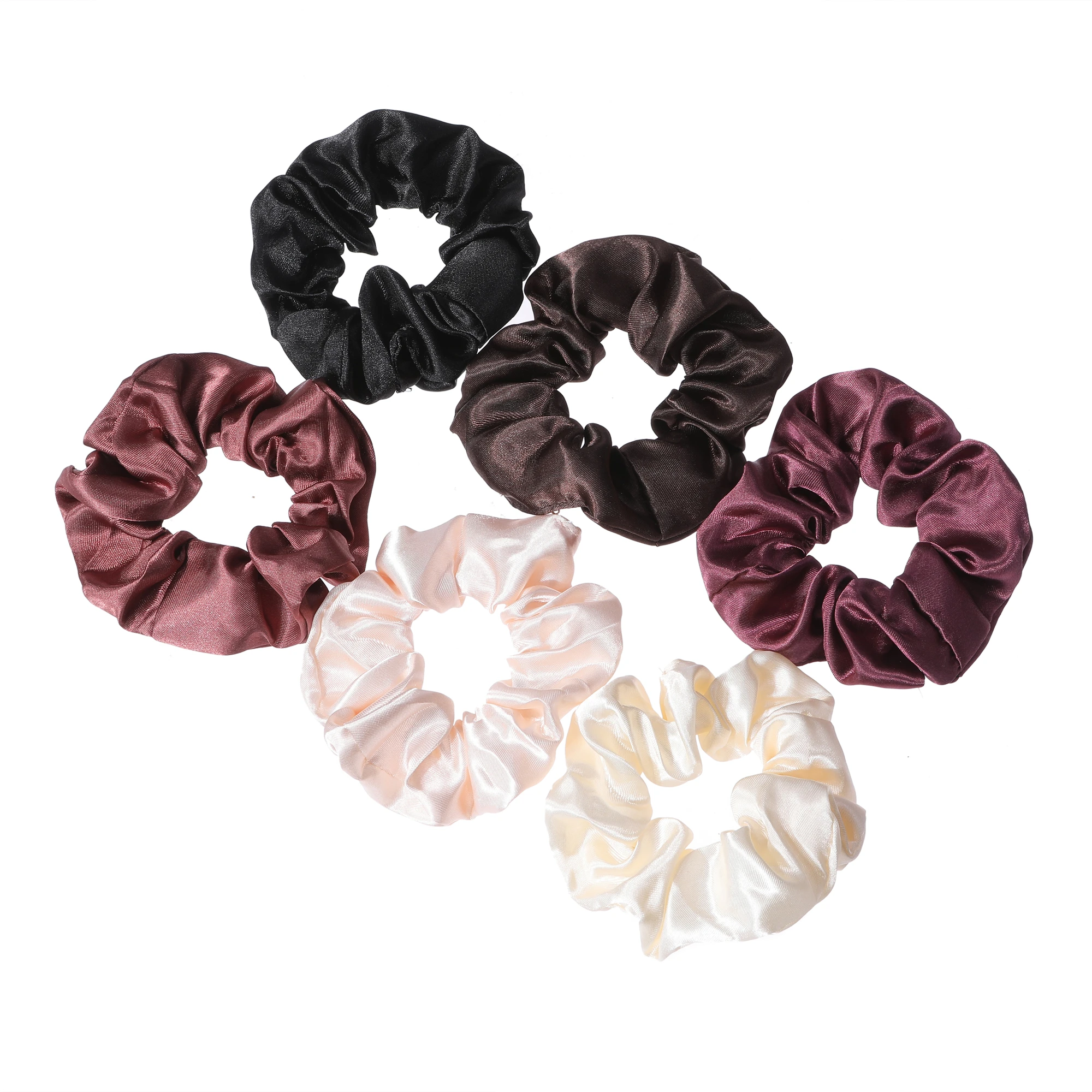 Set da donna semplice e atmosferico quotidiano con scrunchie grande in raso di colore puro da 6 pezzi