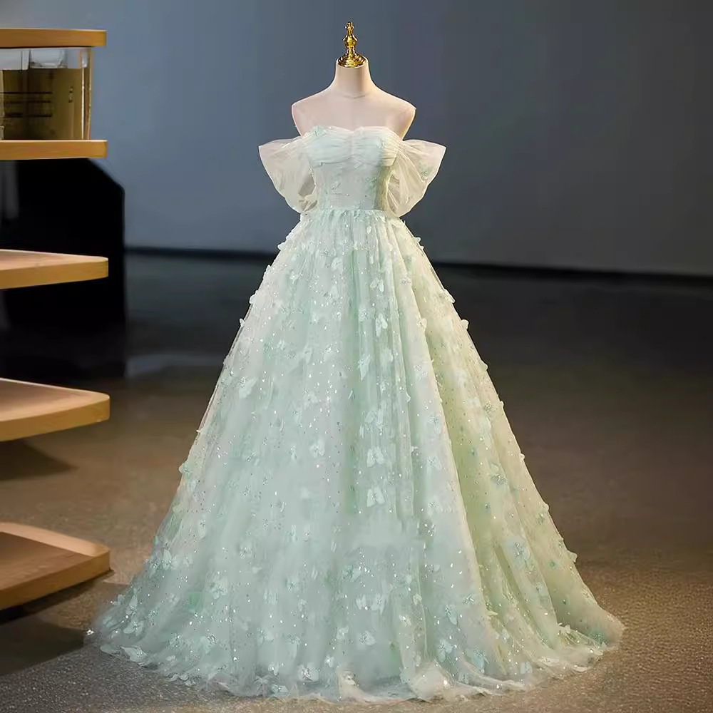 Vestido de noche largo de lujo para mujer, traje romántico y elegante de color verde menta, ideal para cumpleaños y fiestas, novedad de 2024