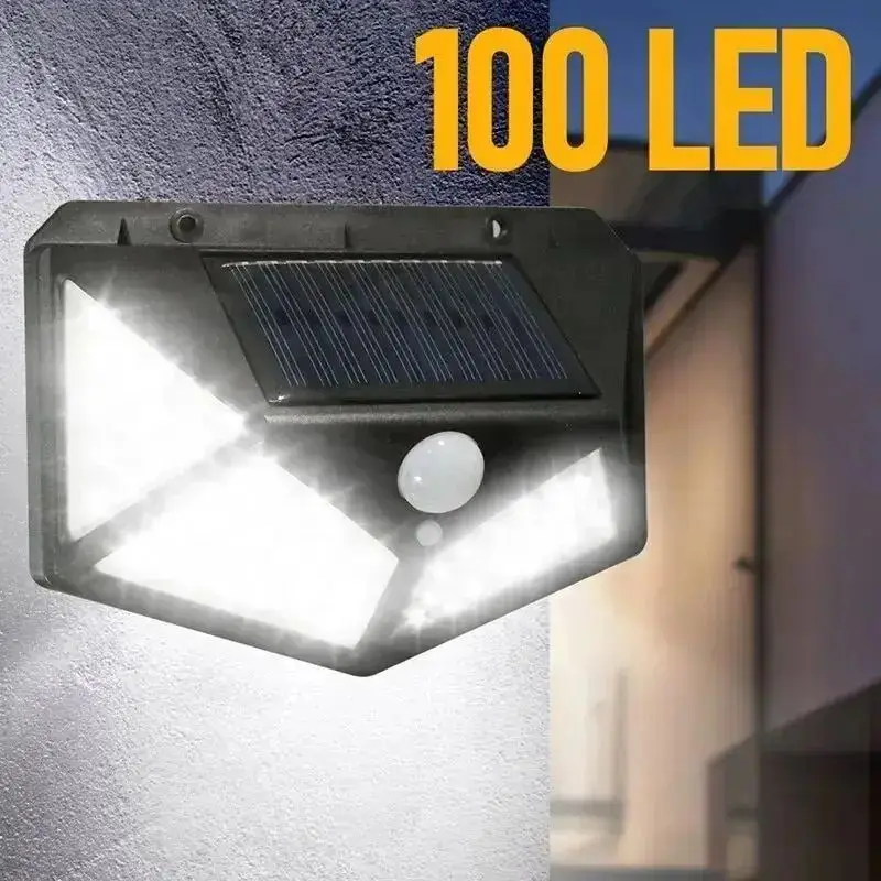 Lámpara Solar 100LED, lámpara para exteriores, Sensor de movimiento impermeable, luz Solar alimentada por energía Solar, farola, barandilla de jardín, Lámpara decorativa