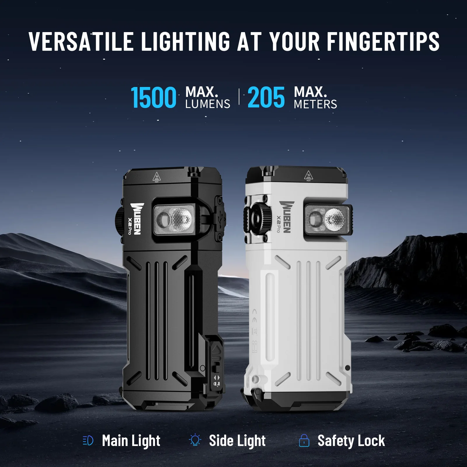 WUBEN X2Pro Rechargeable EDC Flashlight 1500 High Lumens Small Flashlights Powerful with Spot and Flood, Pocket Clip and Magnet
