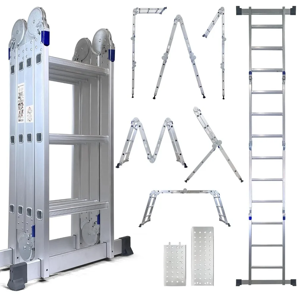 Folding Step Ladder, Multi-Purpose Folding Adjustable Telescoping Aluminium Extension Ladders for Home and Industrial