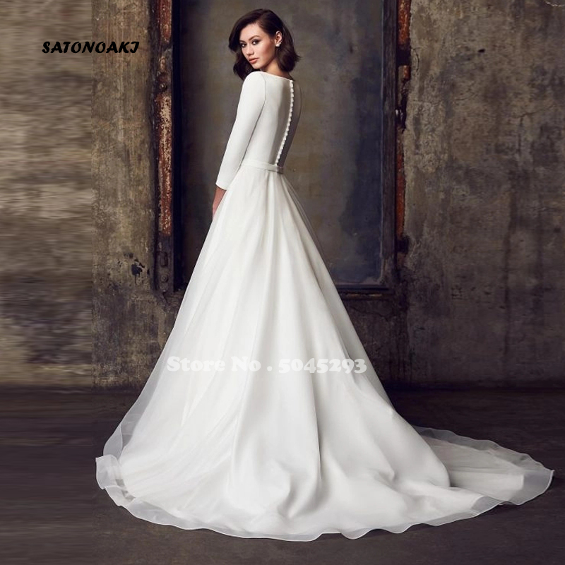 Robe De mariée princesse Simple personnalisée, ligne a, manches longues, traîne De balayage, Robe De Mariée