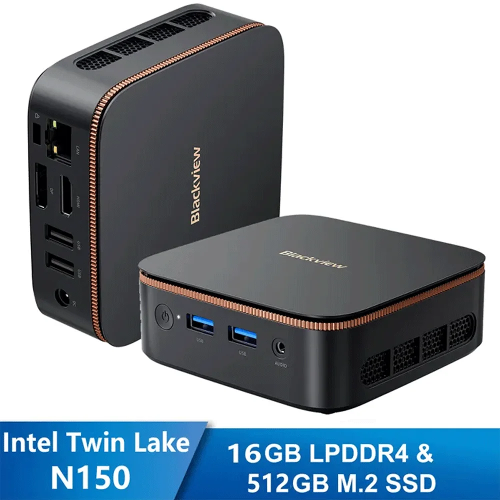 Komputery Blackview MP20 Mini PC z systemem Win11 Pro, procesor Intel Twin Lake N150 (Turbo 3.6GHz), 16GB RAM, 512GB M.2 SSD, 4K Minipc, Dual WiFi 6
