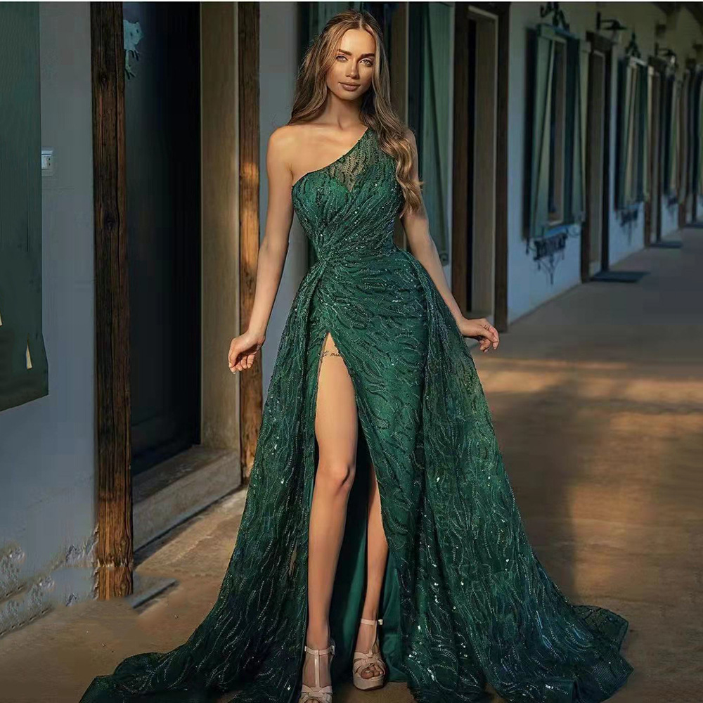 2022 moda primavera e verão novo vestido de mulher oblíqua ombro split vestido longo toastmasters vestido de lantejoulas sling vestido de noite