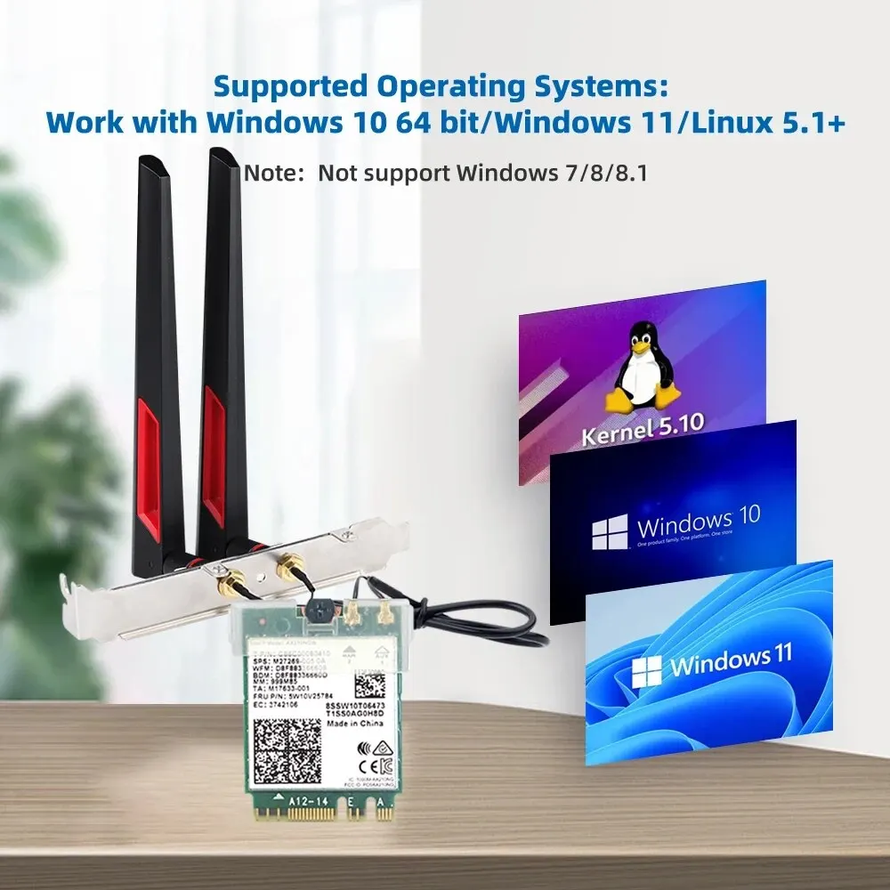 WiFi 6E AX210 M.2 Draadloze Adapter 2.4G/5G/6GHz Bluetooth 5.3 Wi-Fi 6 AX210NGW NGFF 10DBI Antenne Set Voor Desktop/PC Win10/11