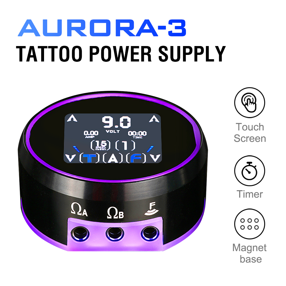 Aurora 2 fonte de alimentação para bobina e máquina de tatuagem rotativa caneta bateria aurora 3 atualização dupla saída lcd tela tft toque completo