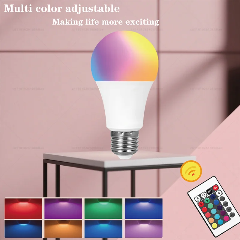 E27 RGB หลอดไฟ LED 220V พร้อมรีโมท IR 24 ควบคุมการเปลี่ยนสีโคมไฟหลากสีสปอตไลท์สำหรับห้องนอนปาร์ตี้ตกแต่งบ้าน