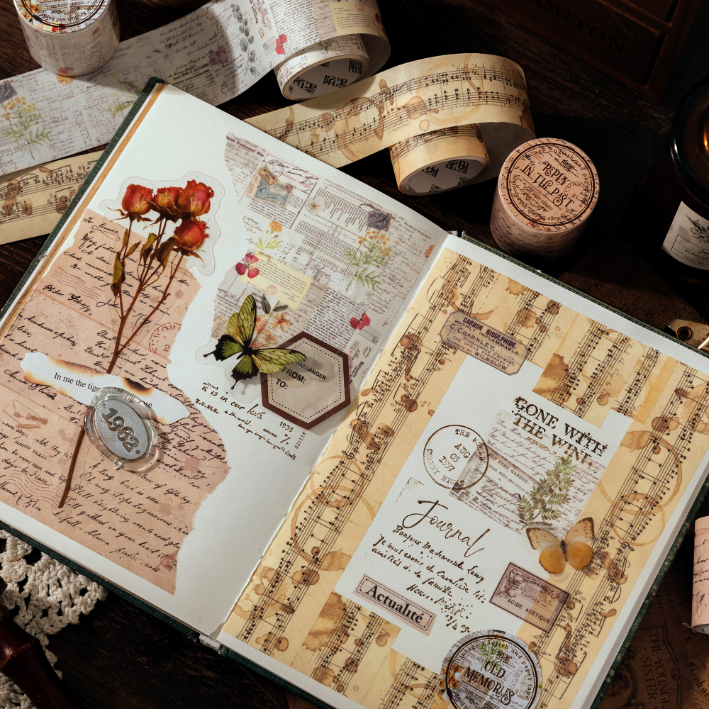 Bandes Washi Vintage 35cm, Cycle, bricolage, Scrapbooking, décor, Journal indésirable, Collage, papeterie artisanale, 30mm/40mm/50mm x 2m