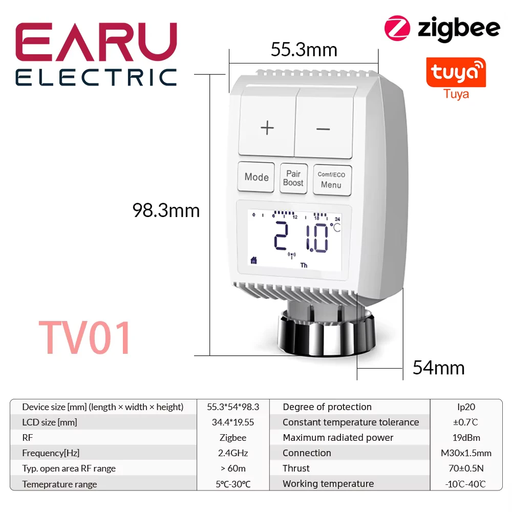 Actuador de radiador inteligente ZigBee Tuya TRV, válvula termostática programable para radiador, aplicación remota, controlador de temperatura, compatible con Alexa