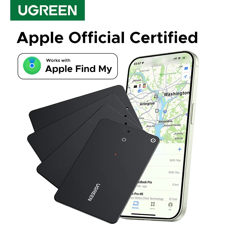 UGREEN Wallet Finder, интеллектуальная карта трекера Bluetooth и локатор предметов для багажных меток, паспортов с приложением Apple Find My (только iOS)