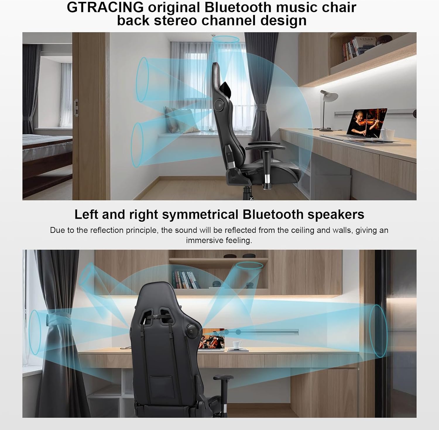 GTRACING Gaming Chair with Speakers Bluetooth Music Video Game Chair Audio Ergonomic Design Heavy Duty Office Computer