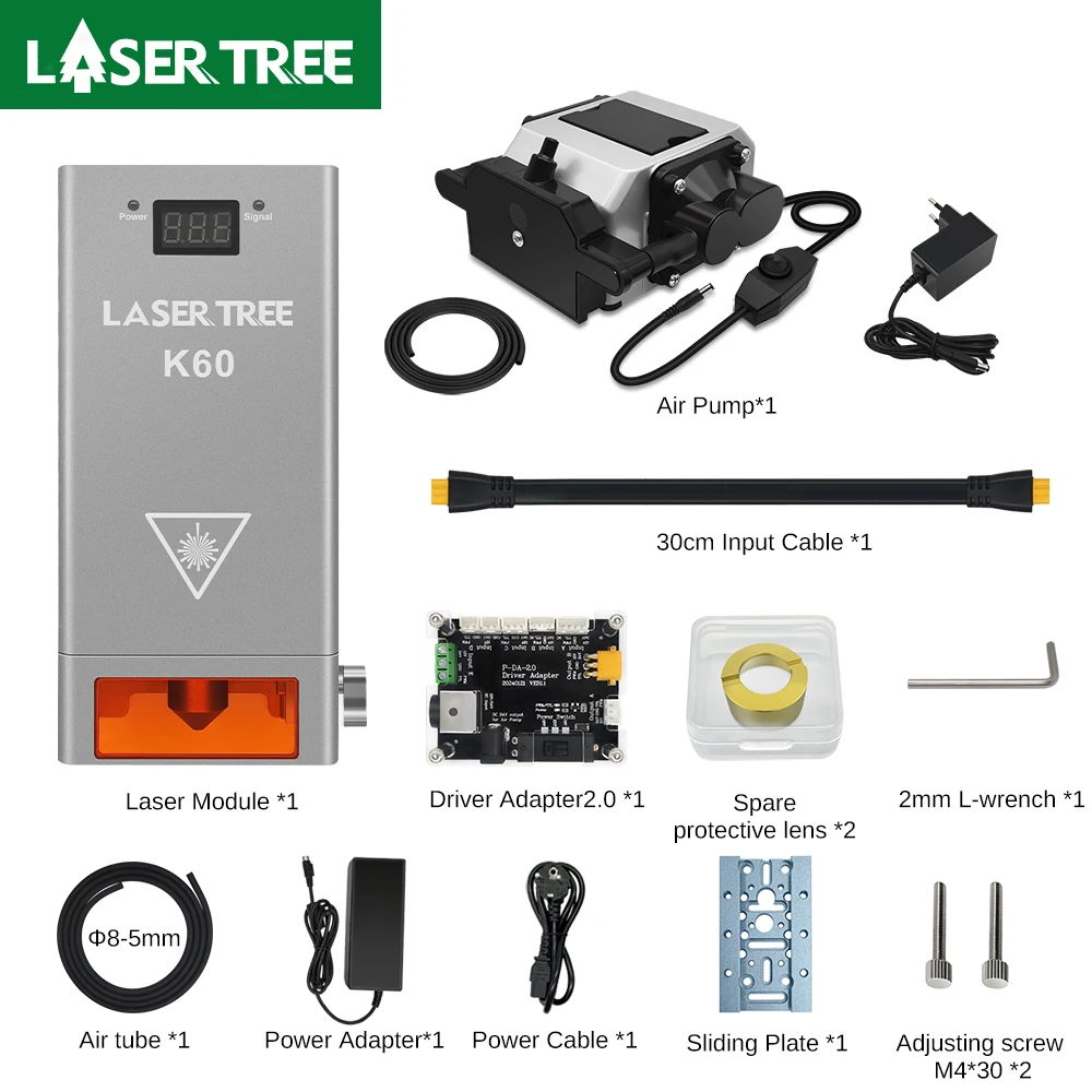 LASER TREE K60 60 Вт оптический мощный лазерный модуль с воздушной системой 6 шт. диодов модуль для лазерного гравера с ЧПУ режущий деревообрабатывающий инструмент