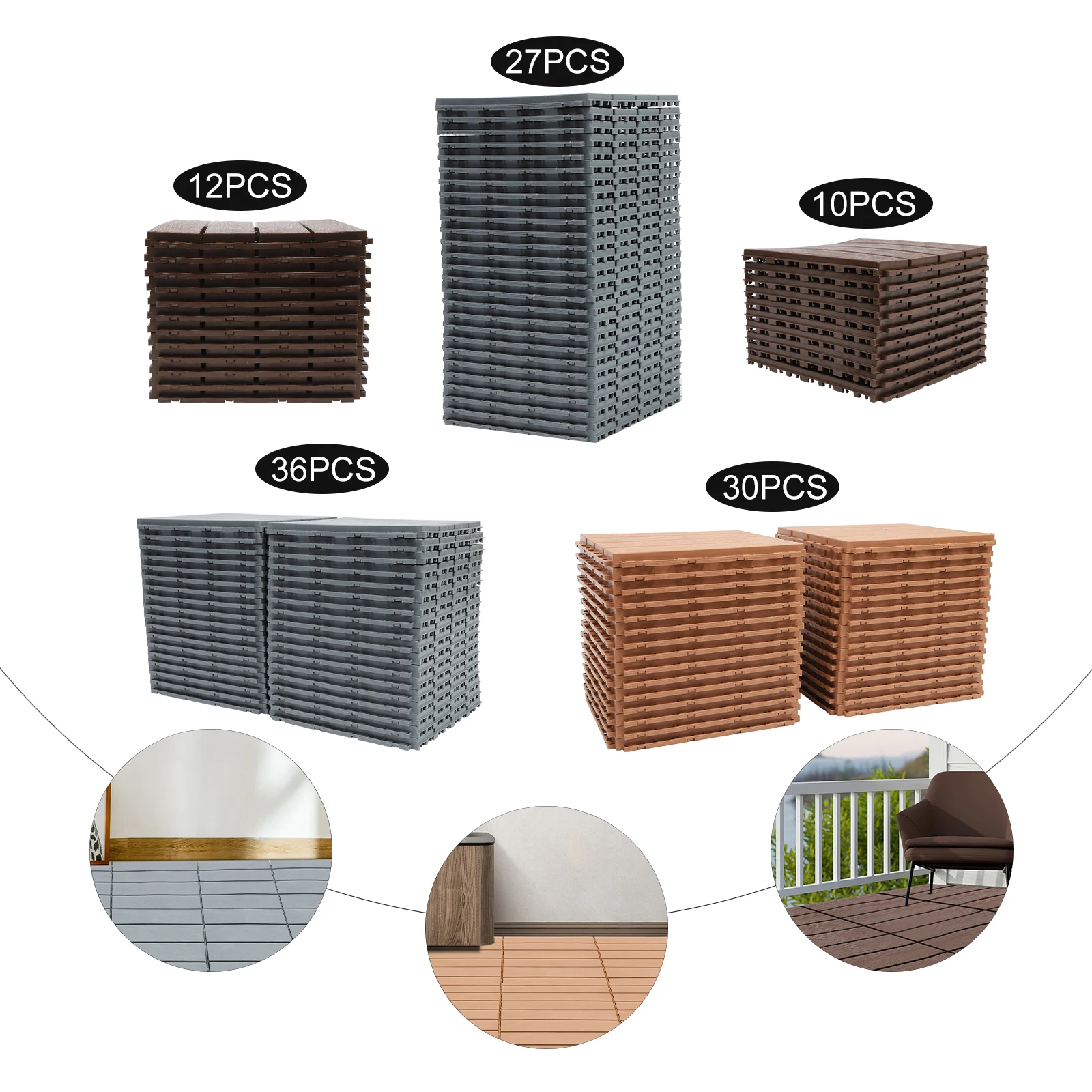 Interlocking Patio Deck Tiles, 30-Pack, Heat-Resistant PP Material, Nonslip Surface, Easy to Install and Clean