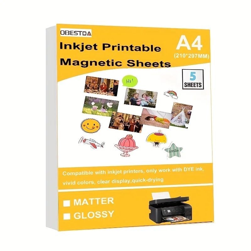 5 pezzi A4 carta fotografica magnetica lucida stampa a getto d'inchiostro carta fotografica magnetica stampa adesivi magnetici opachi per frigorifero fai da te