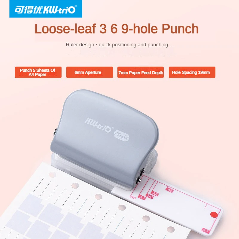 Kw-trioハンドヘルドメタルホールパンチ、DIYルーズリーフ、手作り紙パンチ、事務用品、3 6 9、a5、b5、a6
