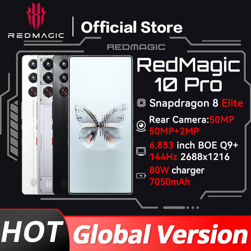 Versão global original redmagic 10 pro 5g telefone para jogos 6.853 "snapdragon 8 elite 7050mah 80w carga 50mp nfc