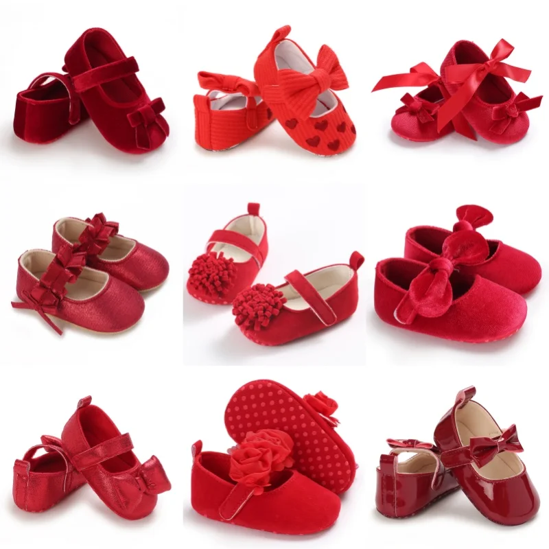 Babyschuhe, süßes Baby, süßer Prinzessinnen-Stil, 0–1 Jahre alt, rutschfeste Stoffsohle, für Neugeborene, rot, Urlaubs-Wanderschuhe, 2023, neue Ins Super