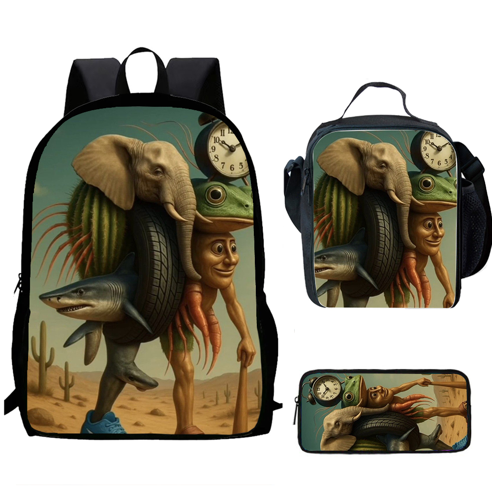 I-Italian Brainrot プリント 1/3 個バックパック漫画スクールバッグ少年少女のためのランチバッグ筆箱バックパック子供リュックサック