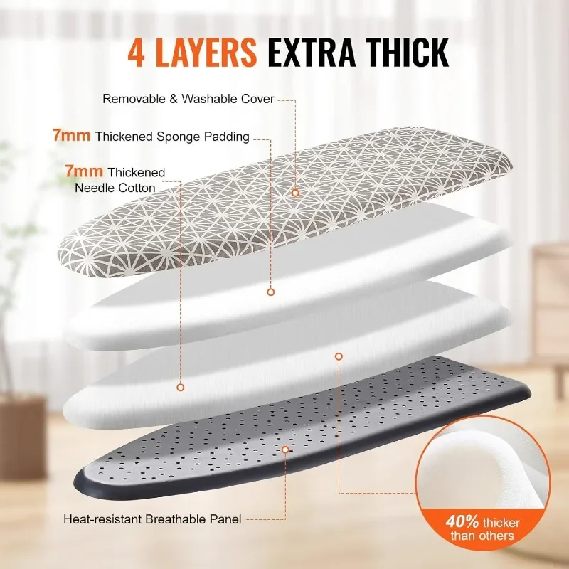 Ironing Board with Large 51 x 13 Ironing Surface, Thickened 4 Layers Iron Board with Heat Resistant Cover and 100% Cotton