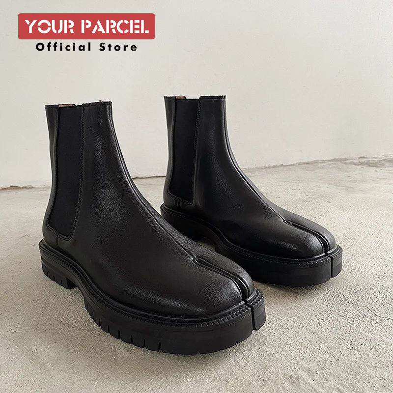 Sapatos de dedo do pé dividido para botas chelsea masculinas dedo do pé quadrado botas de couro de alta qualidade sapatos de ferradura saltos grossos para mulheres sola grossa sh
