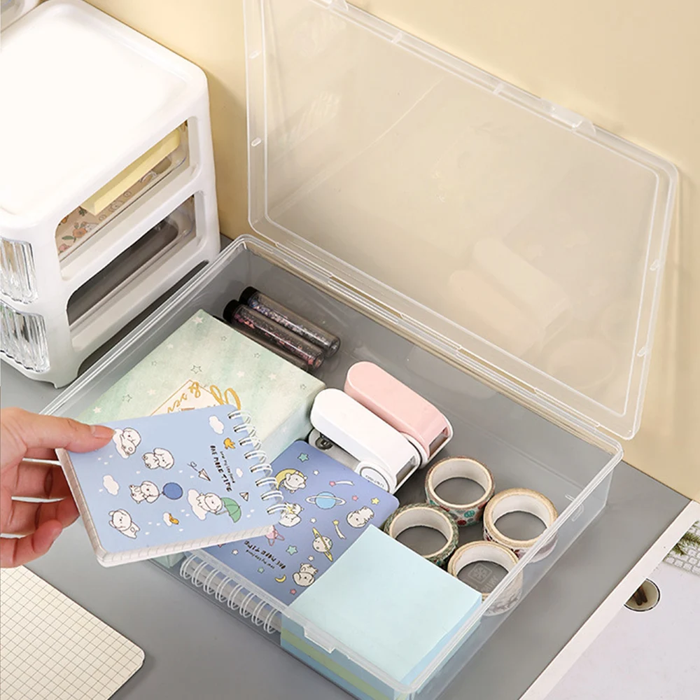 Plastic Document Organizer Organized Clear Square Shape Storage Box Organizing Box Transparent Desktop Document Storage Case