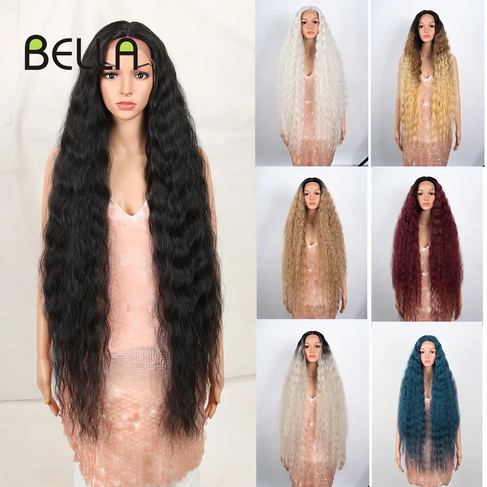 Bella สังเคราะห์วิกผมคอสเพลย์42นิ้วยาวคอสเพลย์ Curly สีบลอนด์613สีชมพูที่มีสีสันวิกผมสังเคราะห์วิกผมลูกไม้