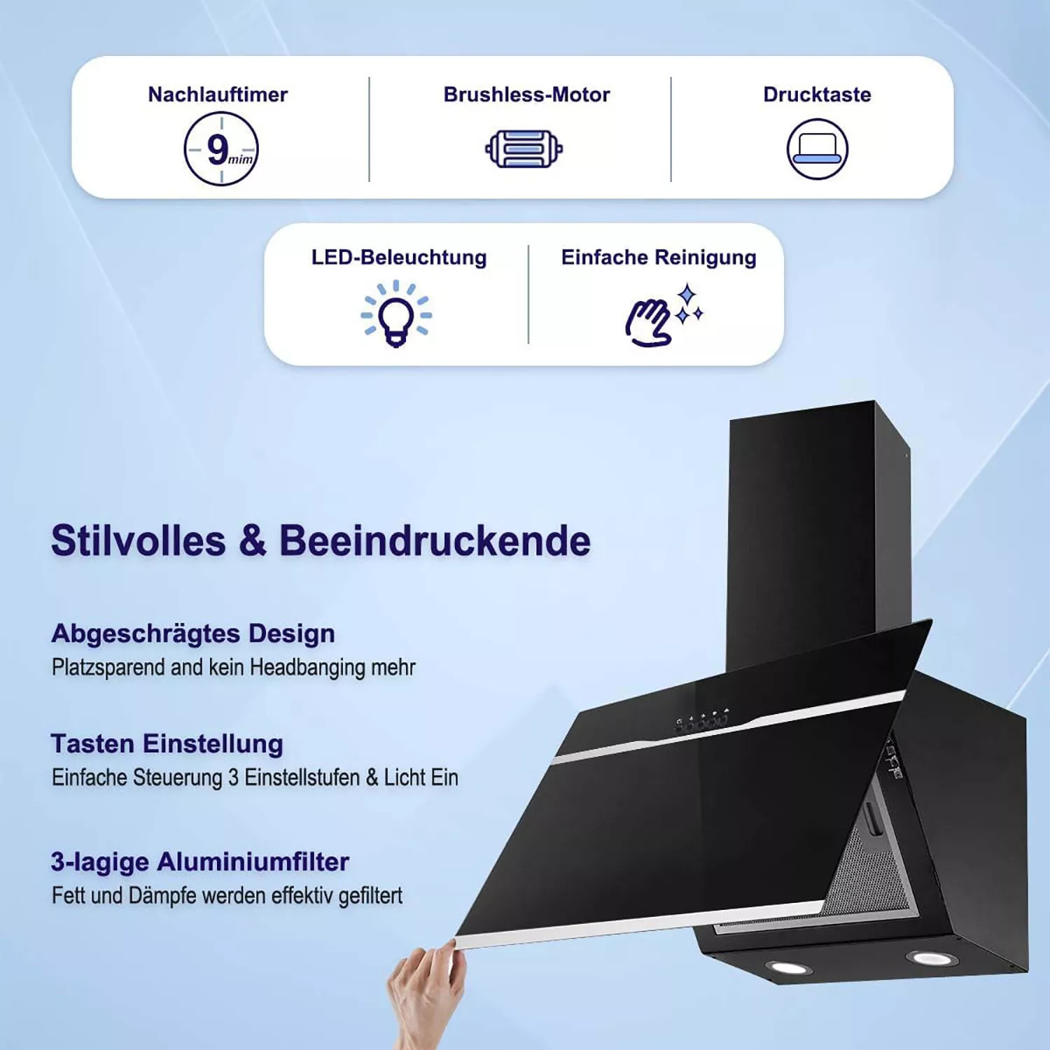 TopStrong Suporte de Parede 60 cm de aço inoxidável Filtros Easy Clean Extrator Preto YYWH4060