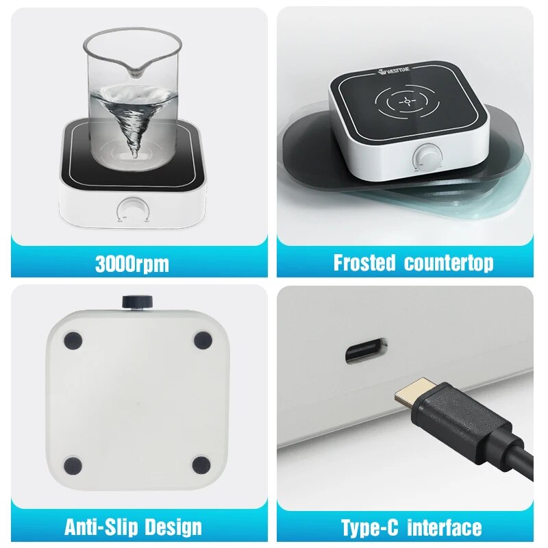 เครื่องกวนแม่เหล็กขนาดเล็ก2000รอบต่อนาที/3000รอบต่อนาทีพร้อมบาร์กวนเครื่องผสมแม่เหล็กแบบไร้แปรงถ่านอุปกรณ์ในห้องปฏิบัติการ