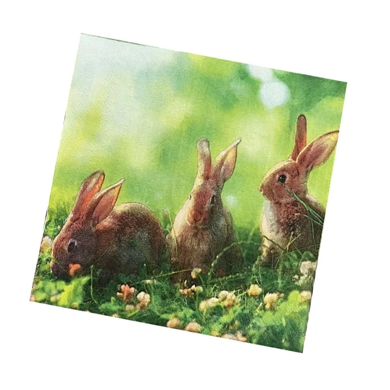 10/20pcs 33cm 2-Ply Meadow Bunny Printed Paper Napkins Easter Party Decorative Paper Placemats Cocktail Napkins