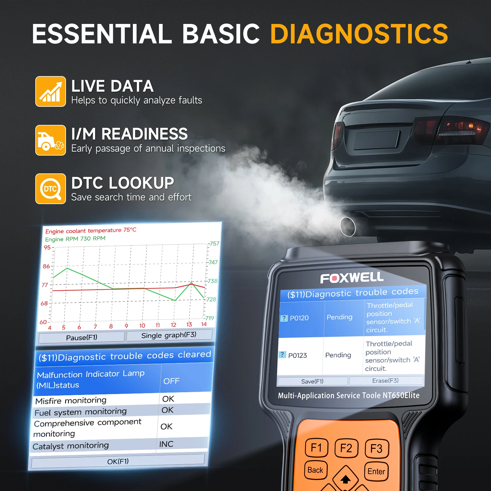 FOXWELL NT650 Elite Auto OBD2 Scanner Diagnosetools ABS SRS Codeleser EPB TPMS DPF BRT Öl Reset OBD2 Automotive Scanner