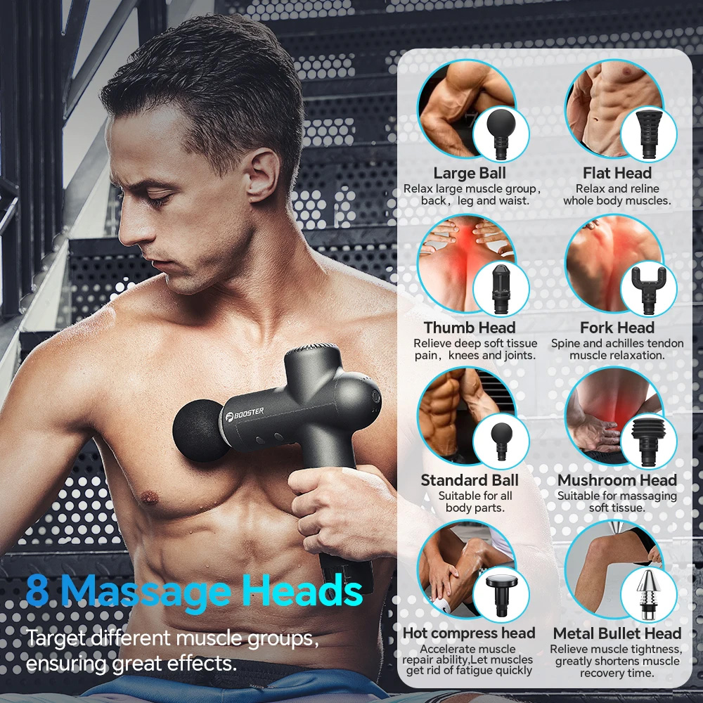 Booster นวดปืนเครื่องนวดคอไฟฟ้า 7.4V สมาร์ทตี Fascia ปืนสําหรับนวดผ่อนคลายฟิตเนสนวดกล้ามเนื้อไฟฟ้า