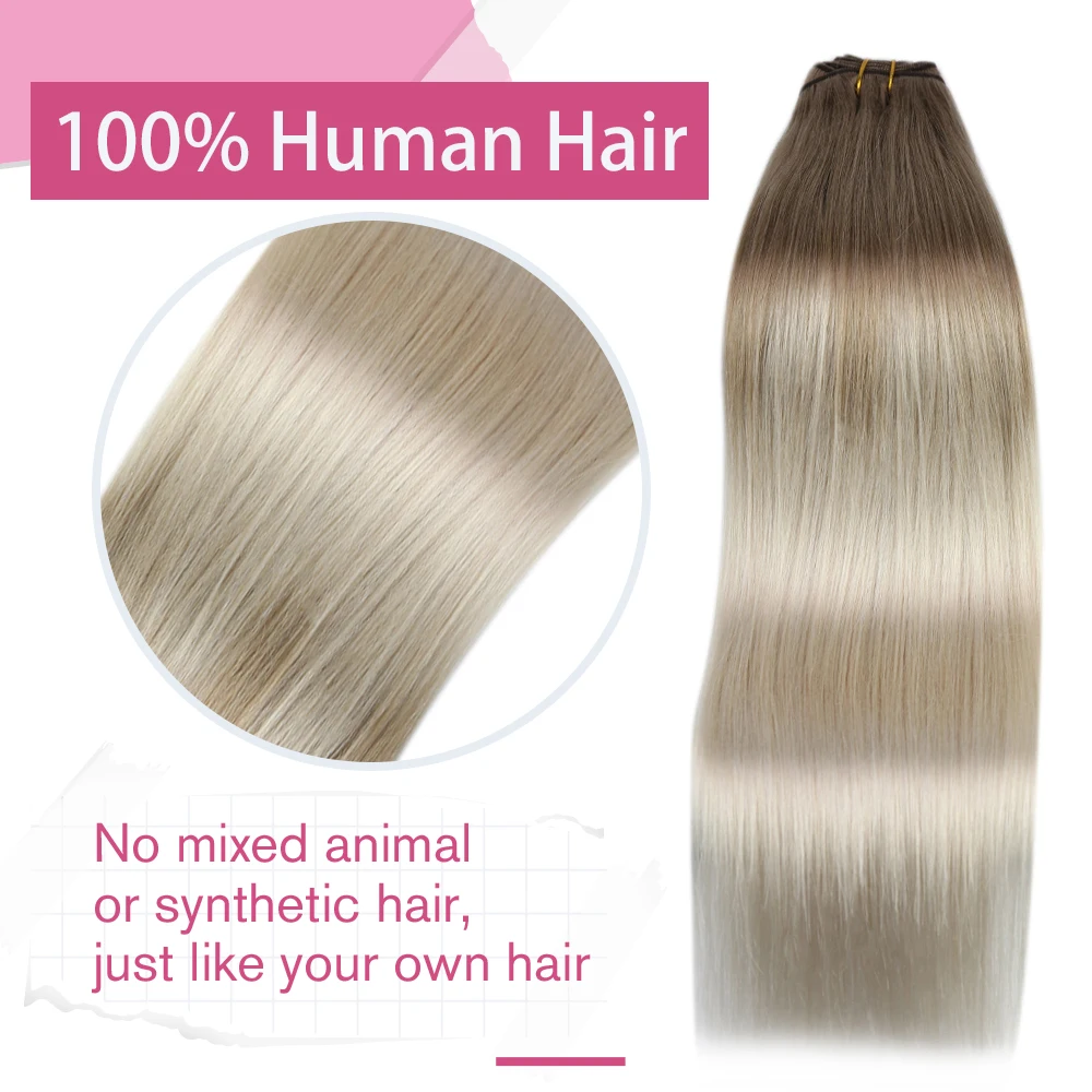 Moresoo Tóc Bó Dệt Trong Đôi Wefted Máy Remy Tóc Balayage Tóc Miếng Cho Nữ Thẳng Sợi Ngang Tóc