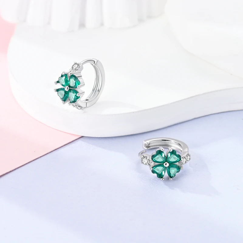 Boucles d'oreilles en argent Sterling 925, étoile, lune, trèfle en Zircon cubique scintillant pour femmes, jolis bijoux cadeaux pour fête de mariage