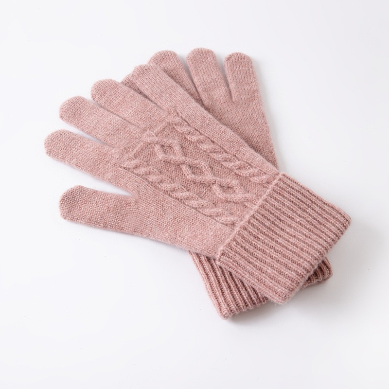 Luvas de caxemira de malha macia e quente feminina, luvas de dedos cheios, luvas femininas de crochê inverno de alta qualidade