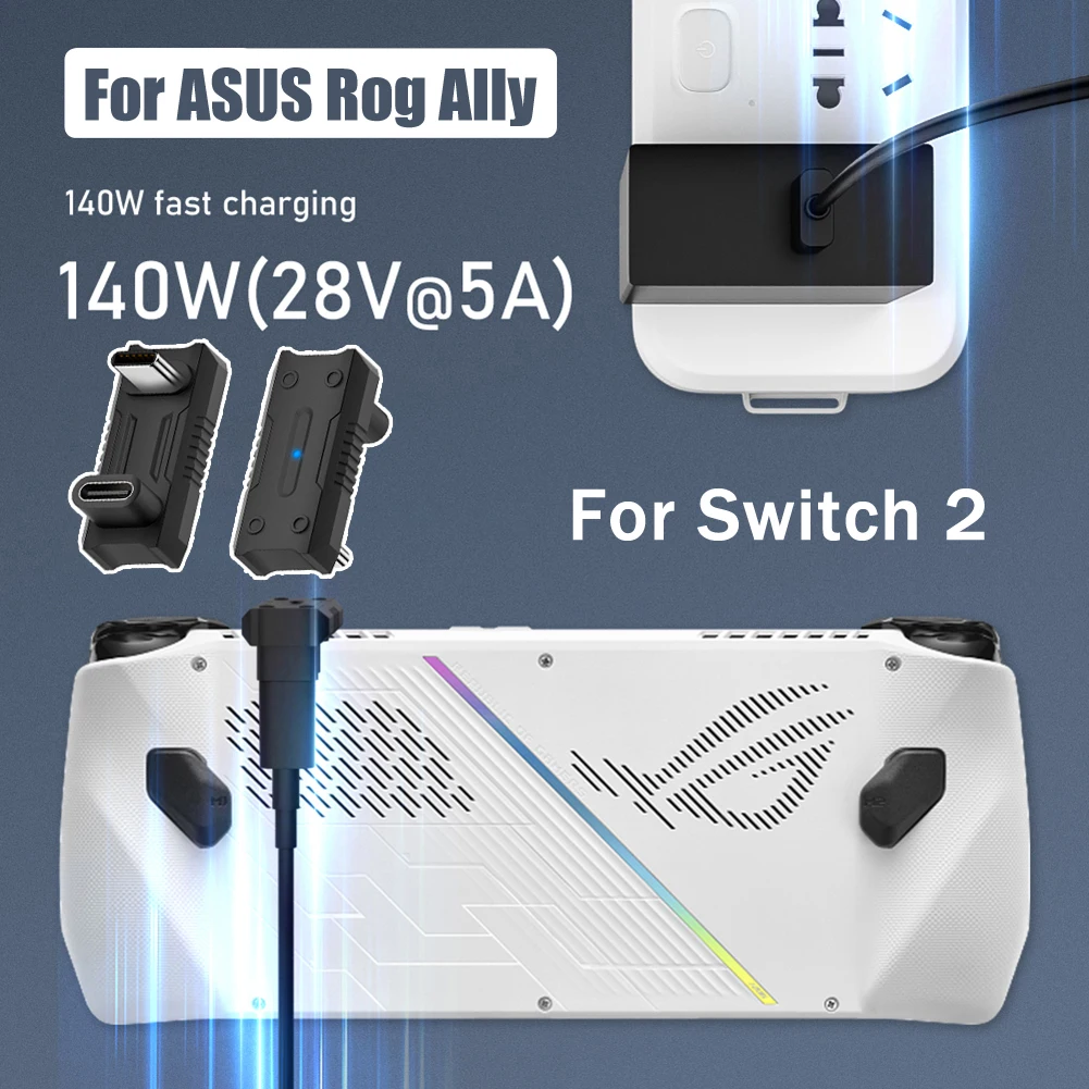 Adaptador USB-C para consola ASUS Rog Ally/NS Switch, adaptador macho y hembra tipo C PD140W, cubierta en forma de U de 180 grados, 20Gbps