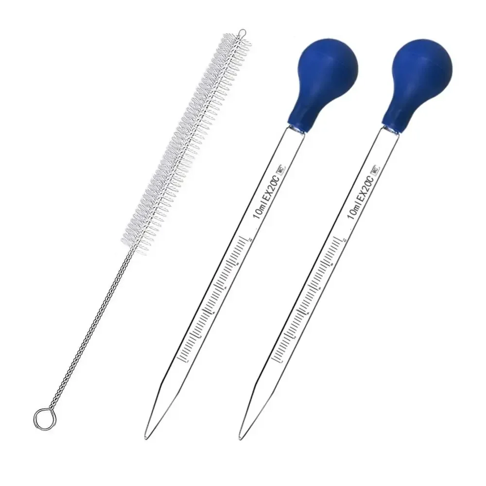 Pipetta graduata in vetro trasparente da 2 pezzi con spazzola per pulizia da 1 pezzo Pipetta cadente per misurazione Pipette cadenti da 10 ml