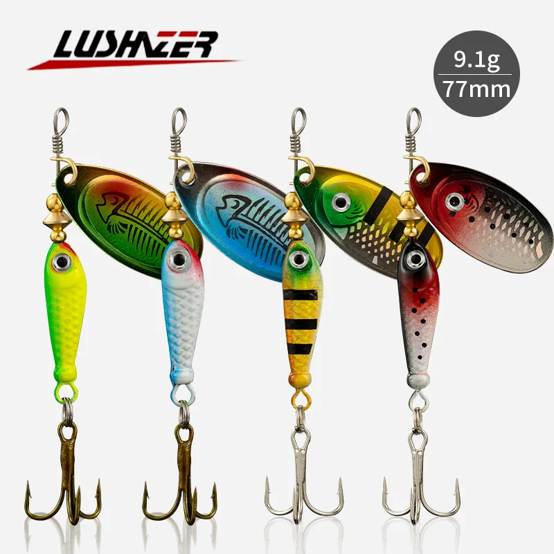 LUSHAZER cebo giratorio de pesca 9g cuchara señuelo cebos de metal anzuelo triple isca pez artificial wobbler alimentador carpa spinnerbait