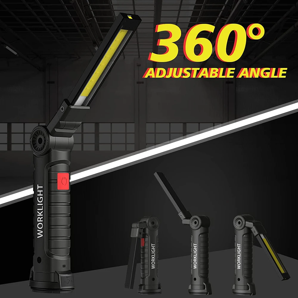 USB Flashlight Rechargeable Torch Tool Gifts for Men LED Work Light with Magnetic Base 5 Modes For Home Outdoor Camping ﻿