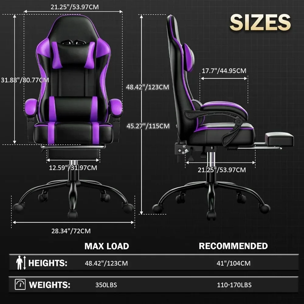 Gaming Chair, Computer Chair with Footrest and Lumbar Support, Ergonomic Video Game Chair with Headrest