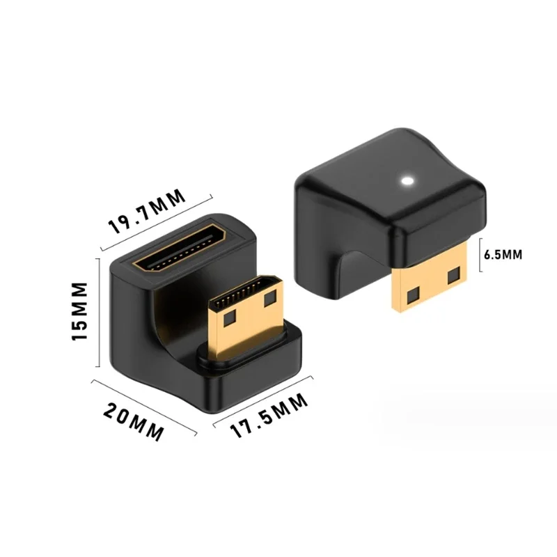 Convertidor L en forma de U en ángulo de 360 grados, Mini HDMI macho a HDMI, extensión hembra de 2,1 V, adaptador 4K 5K 3D UHD 8K 60Hz