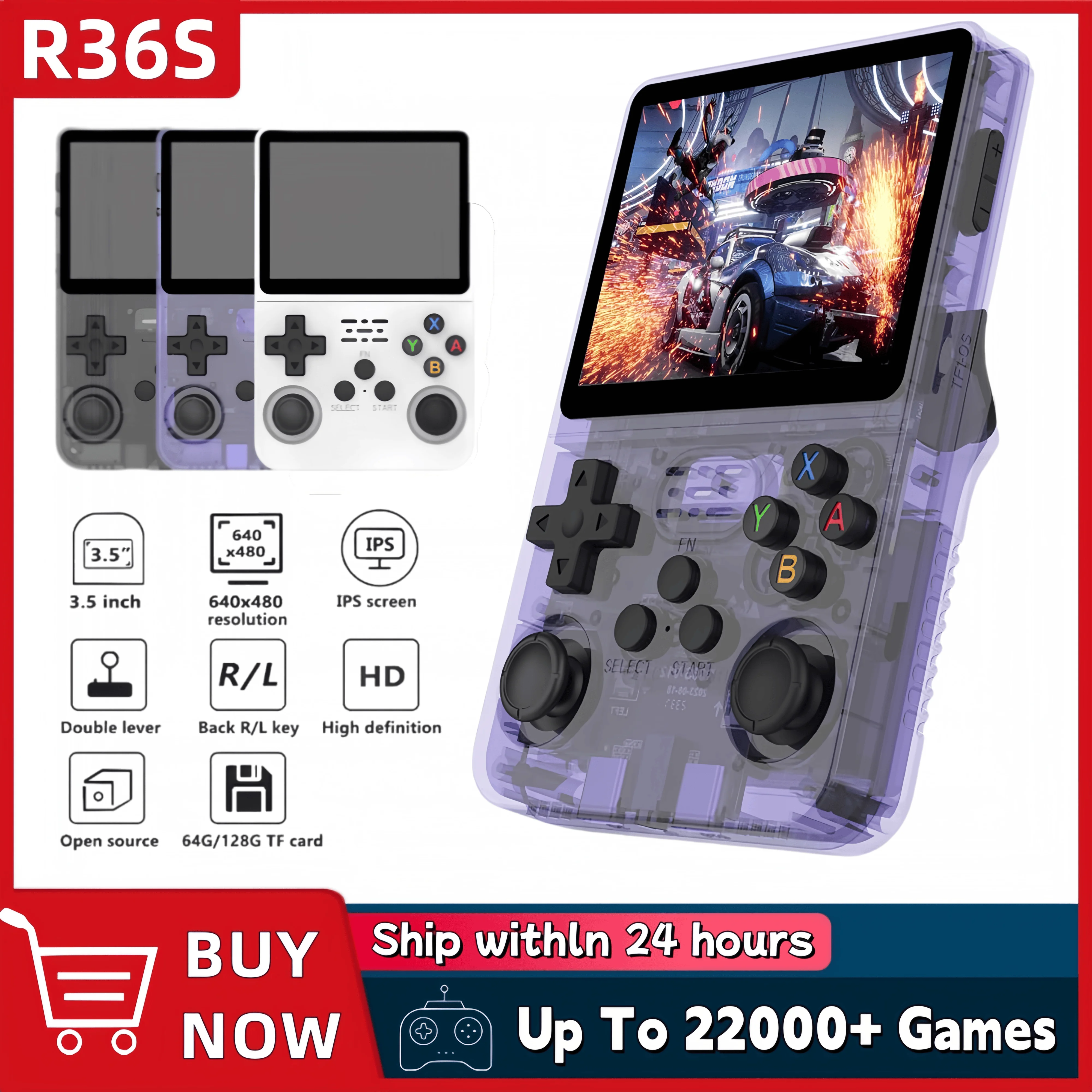 Console per videogiochi portatile retrò R36S Schermo IPS da 3,5 pollici Giochi precaricati da 128 GB Lettore tascabile portatile con sistema Linux