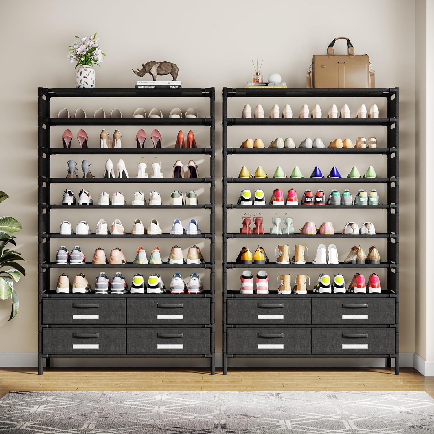 bookshelf with 4 Bins Drawers for Closet Entryway, Vertical Shoe Racks Free Standing wardrobes, clothes rack