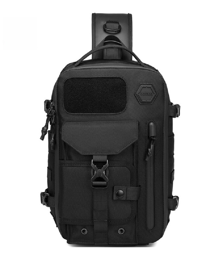 Ozuko メンズチェストバッグ大容量防水クロスボディ収納可能 A4 シングルショルダー多機能トレンディブランドウォーターカップ傘バッグ