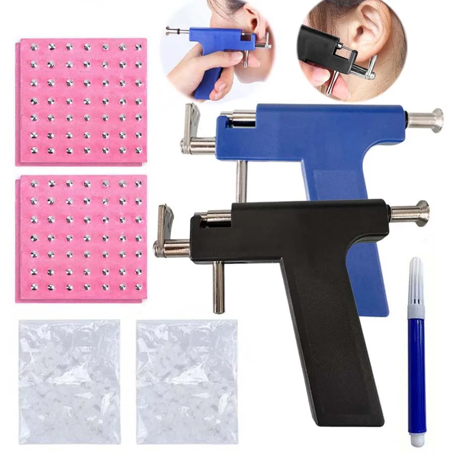 Kit professionale per pistola per piercing all'orecchio con 98 pezzi di orecchini a bottone in acciaio inossidabile-Piercing per pistola di sicurezza