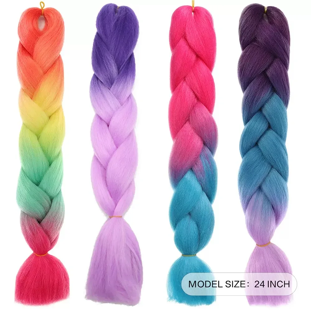 ผมถักเปียจัมโบ้ขนาด 24 นิ้ว แบบสังเคราะห์ สีออมเบร สำหรับผู้หญิง