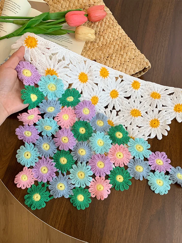 Lenço Triangular de Malha F Estilo Primavera 2025 com Bordado Floral, Faixa de Cabelo Versátil e Moderna para Feriados