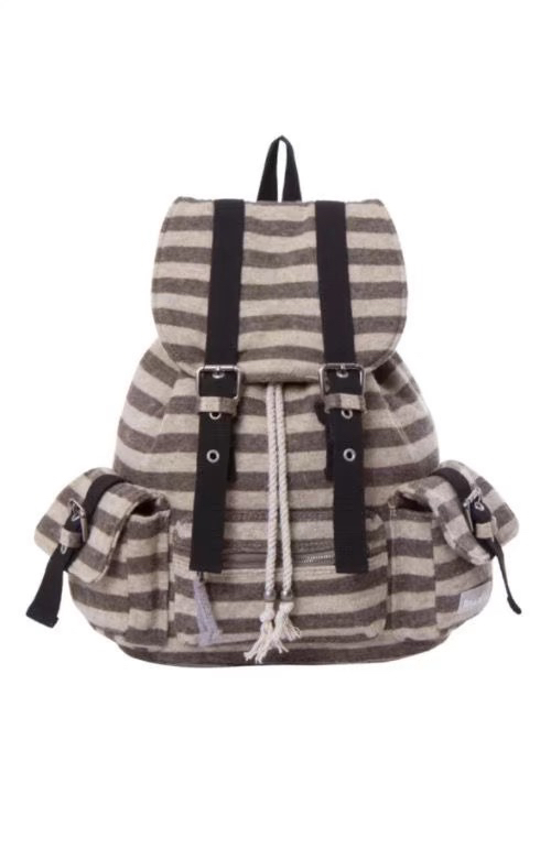 Korean Sle Retro Striped Large Capaci Double Shoulder Bag Casual Student Backpack for Class And Leisure Unisex Nylon Bag