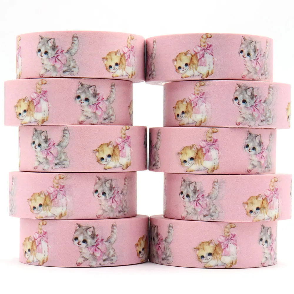 ใหม่ 1PC 15mm x 10m วาเลนไทน์ดอกไม้แมว Masking กาวอุปกรณ์สํานักงาน scrapbooking เครื่องเขียน Washi เทป