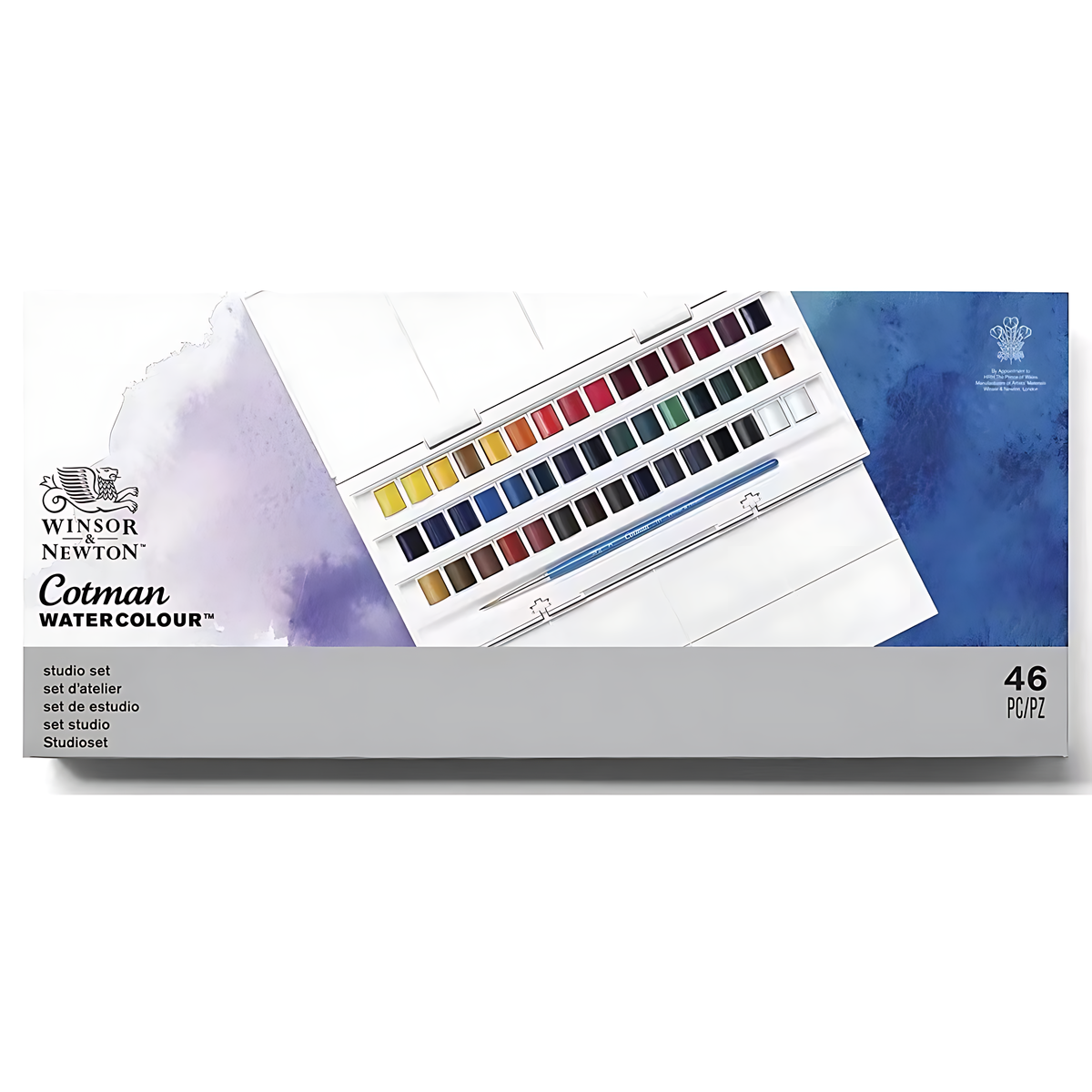 Winsor & Newton Cotman Juego de pintura de acuarela sólida a todo color 45 piezas media bandeja con pincel artista suministros de pintura portátiles